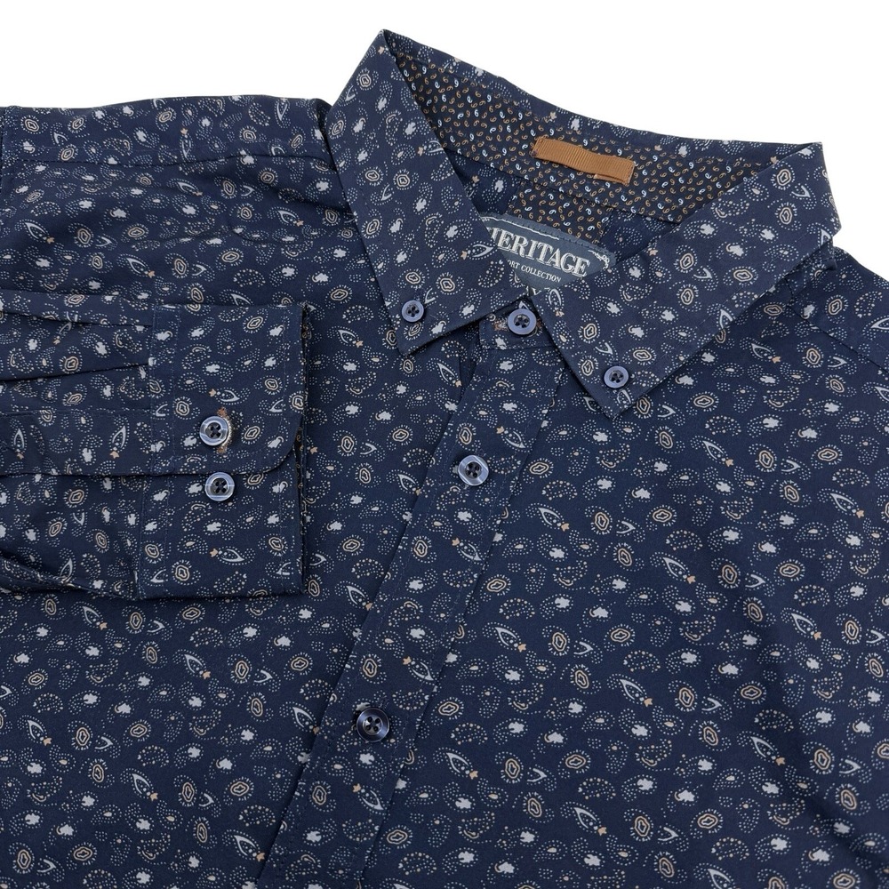 Heritage Report Collection Shirt Men XL Blue Paisley 4-Way Stretch Long Sleeve